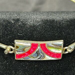 Vintage Mother of Pearl Elegant Red and Silver Women's Bracelet